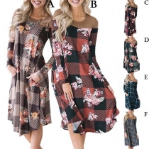 Fashion Long Sleeve Round Neck Loose Printed Dress