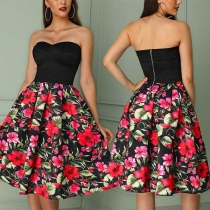 Sexy Strapless High Waist Printed Hem Party Dress