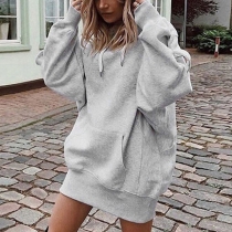 Cute Cat Printed Long Sleeve Hooded Loose Sweatshirt Dress