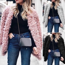 Fashion Solid Color Long Sleeve Plush Coat