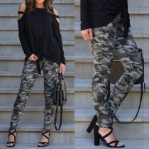 Fashion Camouflage Print High Waist Slim Fit Casual Pants