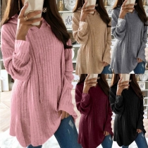 Fashion Solid Color Long Sleeve Loose Hooded Sweatshirt