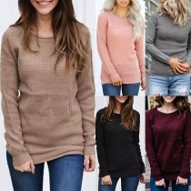 Fashion Solid Color Long Sleeve Round Neck Sweater