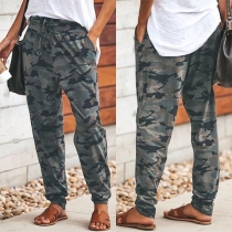 Fashion Camouflage Printed Drawstring Waist Casual Pants 