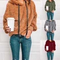 Fashion Solid Color Long Sleeve Plush Hoodie