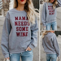 Fashion Letters Printed Long Sleeve Round Neck Sweatshirt