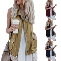 Fashion Solid Color Sleeveless POLO Collar Vest