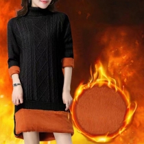 Fashion Solid Color Long Sleeve Turtleneck Slim Fit Sweater Dress