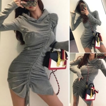 Fashion Solid Color Long Sleeve Irregular Hem Hooded Dress