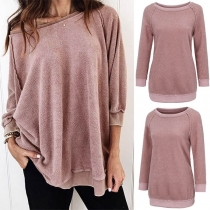 Fashion Solid Color Long Sleeve Round Neck Plush Sweatshirt