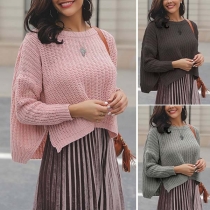 Fashion Solid Color Long Sleeve Round Neck High-low Hem Sweater