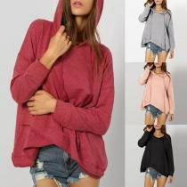 Fashion Solid Color Long Sleeve Irregullar Hem Loose Hoodie