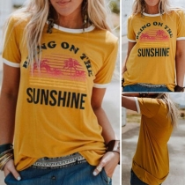 Fashion Letters Printed Short Sleeve Round Neck T-shirt 