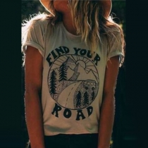Fashion Printed Short Sleeve Round Neck Casual T-shirt