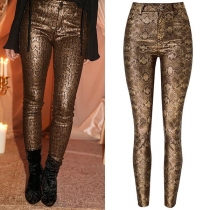 Fashion High Waist Slim Fit Snakeskin Printed Pants