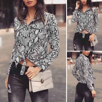 Fashion Contrast Color Lapel Collar Long Sleeve Single-breasted Shirt