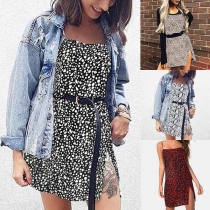 Sexy Backless Slit Hem Printed Sling Dress