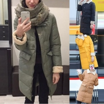 Fashion Solid Color Long Sleeve Zipper Single-breasted Side Pockets Coat