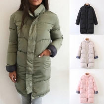 Fashion Solid Color Zipper Long Sleeve Skinny Cotton Coat