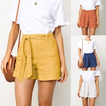 Fashion Solid Color High Waist Slim Fit Shorts