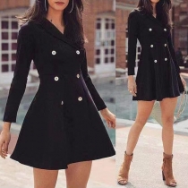 Fashion V-neck Double-Breasted Long Sleeve Slim Fit Dress