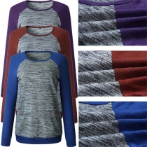 Fashion Contrast Color Long Sleeve Round Neck Shirt