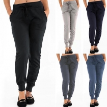 Fashion Solid Coolor Drawstring Waist Sports Pants