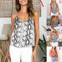 Sexy Backless V-neck Printed Cami Top