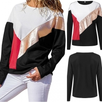 Fashion Contrast Color Long Sleeve Round Neck Sweatshirt