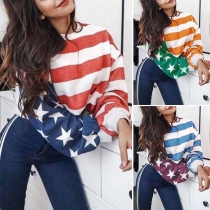 Fashion Contrast Color Round-neck Long Sleeve Striped Top