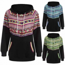 Fashion Contrast Color Long Sleeve Side Pockets Hooded Sweatshirt