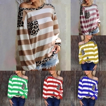 Fashion Round Neck Long Sleeve American Flag Print Sweatshirt