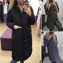 Fashion Solid Color Long Sleeve Long-style Padded Coat