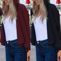 Fashion Solid Color Long Sleeve Irregular Hem Hooded Cardigan