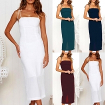 Sexy Solid Color Slit Hem Slim Fit Cami Dress