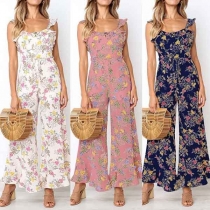 Sexy Backless High Waist Printed Ruffle Jumpsuit