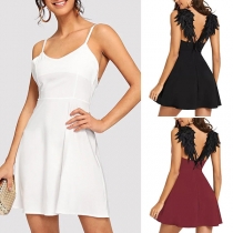 Sexy Backless V-neck Lace Spliced Wings Sling Dress