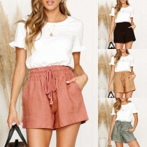 Fashion Solid Color Elastic Waist Wide-leg Shorts
