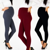 Fashion Solid Color High Waist Slim Fit Pencil Pants for Pregnant Women