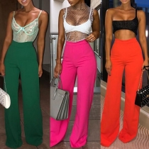 Fashion Solid Color High Waist Wide-leg Pants