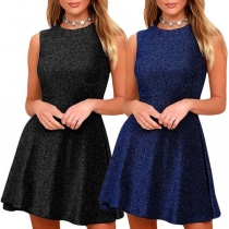 Elegant Solid Color Sleeveless High Waist A-line Dress
