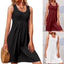 Fashion Sleeveless Round Neck High Waist Lace Spliced Dress