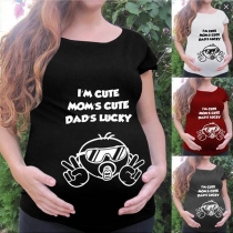 Fashion Letters Printed Short Sleeve Round Neck Maternity T-shirt