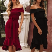 Sexy Off-shoulder Boat Neck High Waist Slim Fit Fishtail Dress