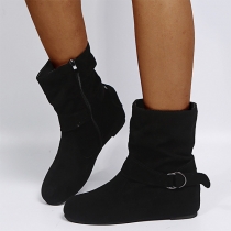Mode Plattklackade Rundtåiga Sido-dragkedja Booties