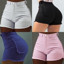 Fashion High Waist Slim Fit Frayed Hem Denim Shorts