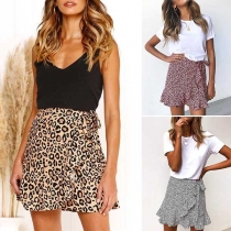 Fashion High Waist Ruffle Hem Printed Skirt