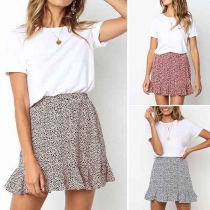 Fashion High Waist Ruffle Hem Printed Skirt