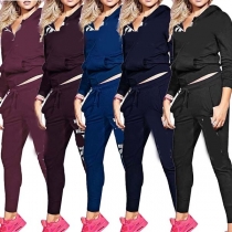 Fashion Solid Color Hooded Sweatshirt Coat + Pants Two-piece Set 