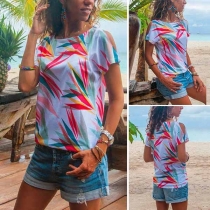Fashion Short Sleeve Round Neck Printed T-shirt